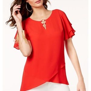 NWT Embellished red flutter top in size small